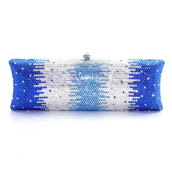

2015 New Blue And White Shining Crystal Decorated Clear Metal Frame Box Clutch Evening Clutch Bag