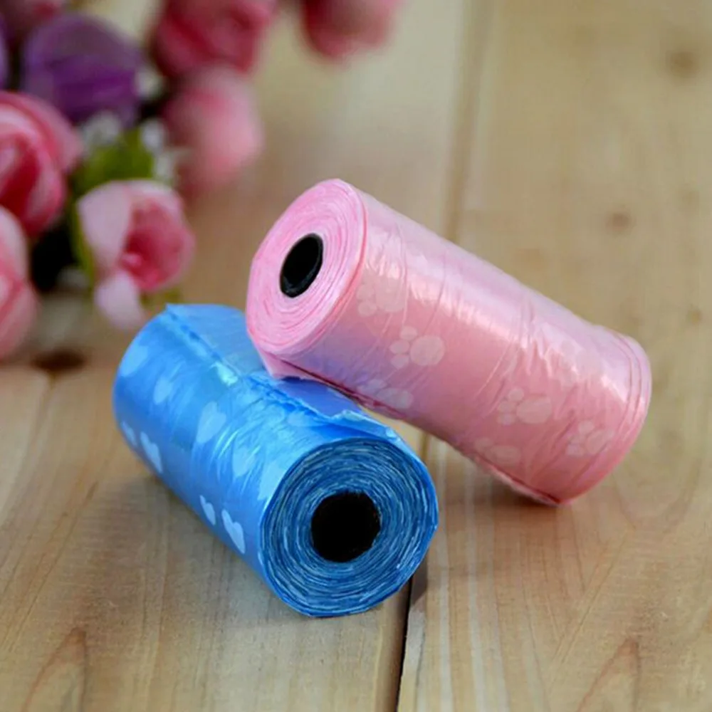 15Pcs/roll New Hot Sale Degradable Pet Dog Waste Poop Bag With Printing Doggy Bag For Cat Dog Color Random Delivery