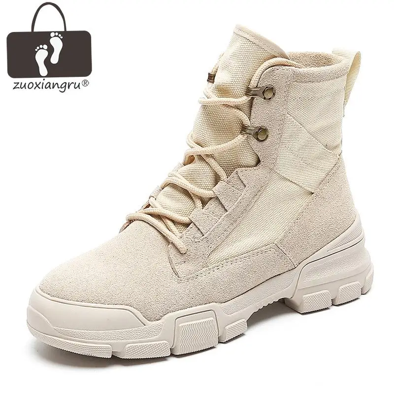 

Zuoxiangru 018 Winter New Style Women Boots Cow Suede Cross-tied Round Toe Mid Heel Martin Boots Women Boots