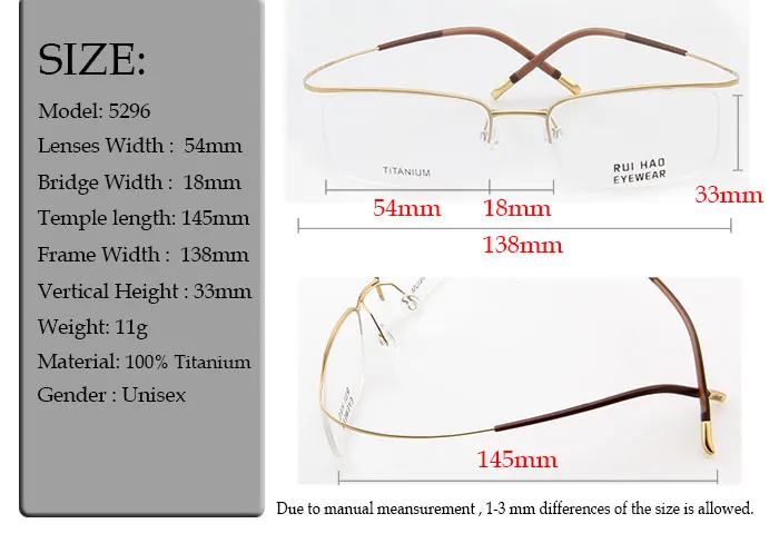 Оправа для очков из чистого титана, Ультралегкая, высокая эластичность, оправа для оптических очков, без винта, дизайн полуоправы, очки 5296