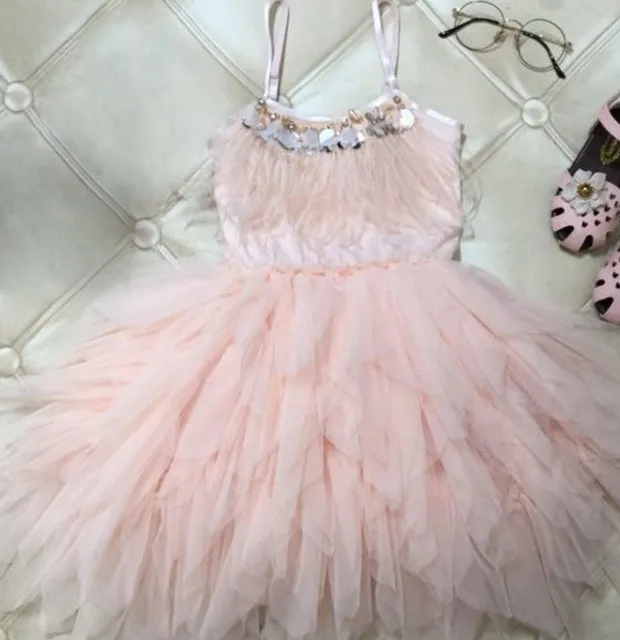 Kids Dress For Girls Flower Girl Fashion Feather Tassels Girls Wedding Party Girls Princess Dresses Clothes 2-10 Yrs - Цвет: Pink