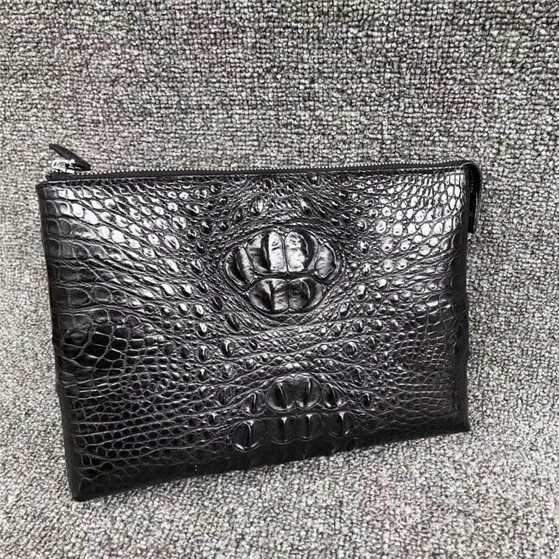 

Exotic Crocodile Skin Zipper Closure Card Holders Businessmen Laptop Clutch Bag Genuine Alligator Leather Male Wristlets Purse