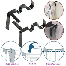Durable 2pc Double Curtain Rod Holder Hangers Brackets Tap Right Into Window Frame Curtain Accessories Living Room Decoration