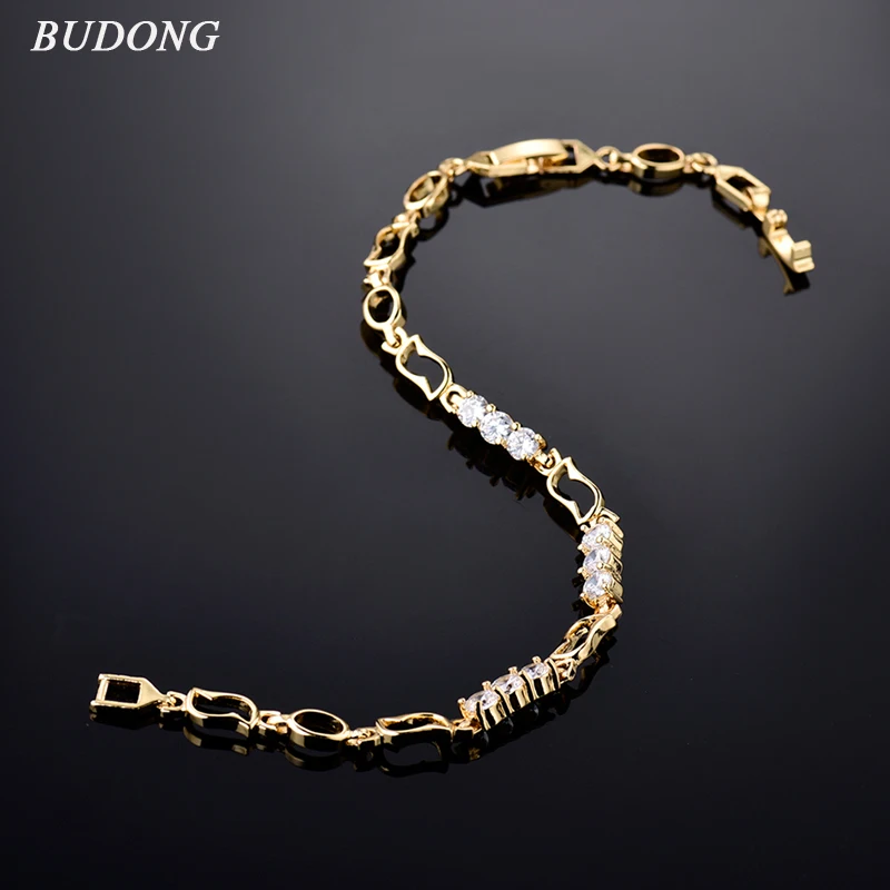 

BUDONG 18cm Fashion Women Bracelet Bracelets for Women Silver/Gold Color Bracelets White Crystal Zirconia Bracelet XUL021