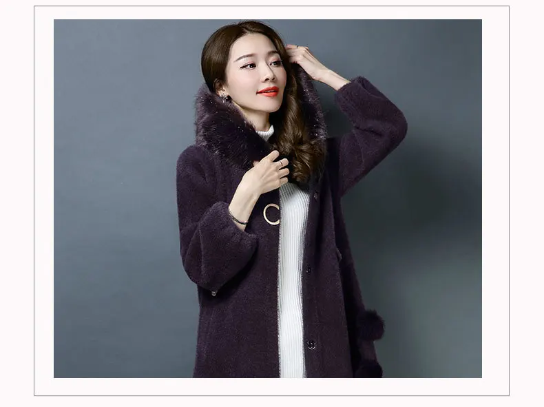 Thicken Brand Long Hooded Coat Fall Winter Women Coat New Casual Solid Color Big Fur Collar Coat Loose Single Button Coat Female