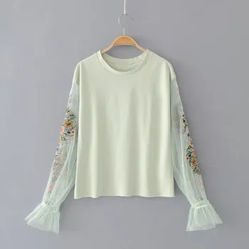 

Women Clothing Korean Style Tee Shirt Mesh Patchwork Long Sleeve T-shirt Female Tee Tops