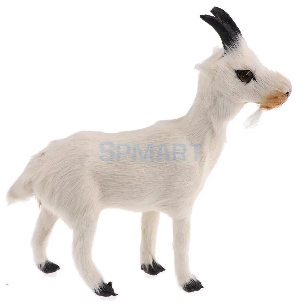 Simulation Faux Fur Stanidng Goat Sheep Animal Model Figures Home Decoration