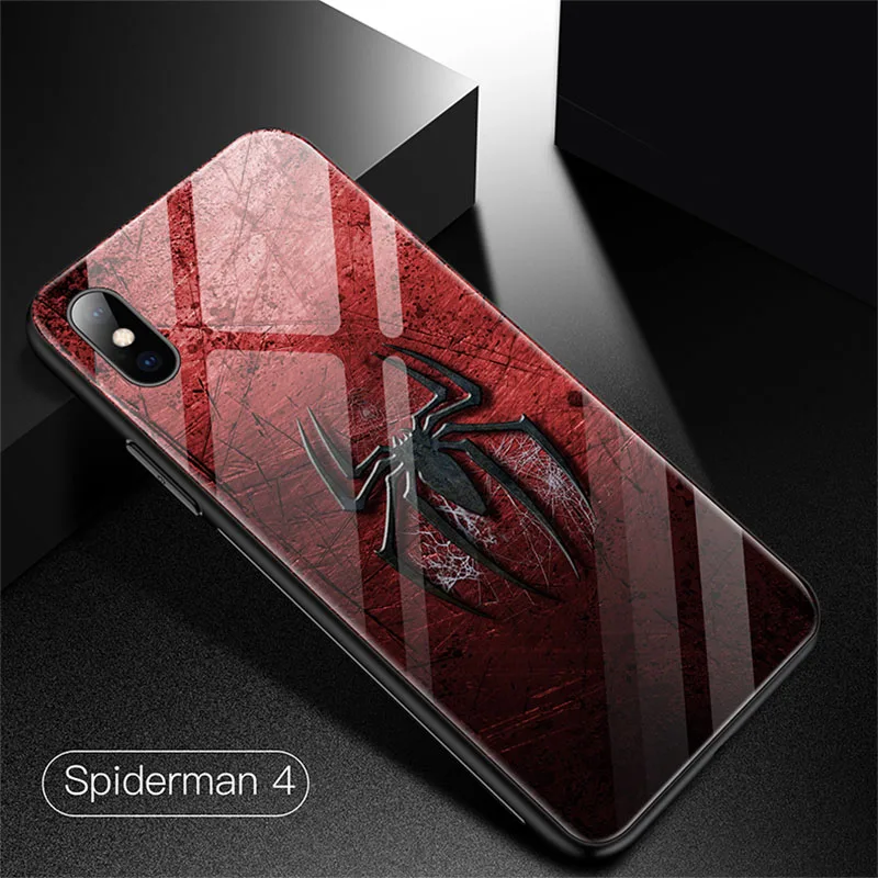 Чехол из закаленного стекла для телефона Marvel с человеком-пауком для iPhone 11 Pro Max XSmax XR XS X 8 7 6s 6 Plus, роскошный защитный чехол - Цвет: Spiderman 4