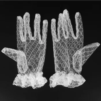 

Elegant Chic Evening Party Banquet Lace Finger Gloves White -Y107