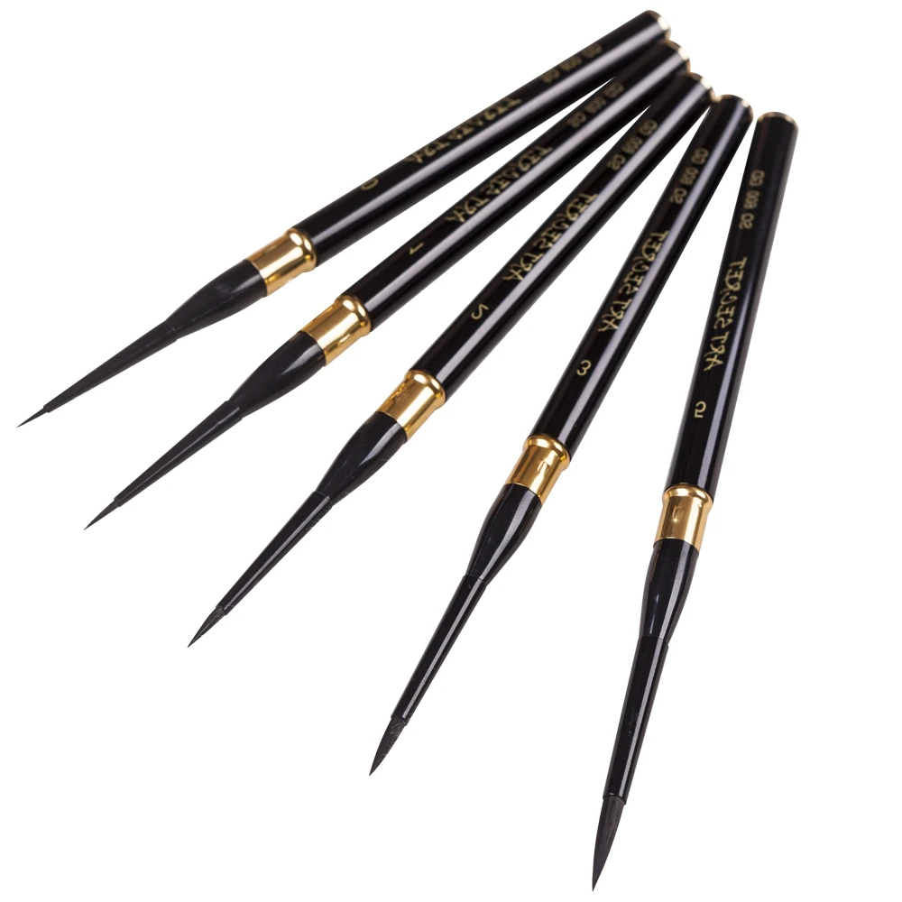 Billige SQ600GD hohe qualität eichhörnchen haar holzgriff pinsel künstlerische kunst malerei pinsel 5 teil satz für aquarell zeichnung