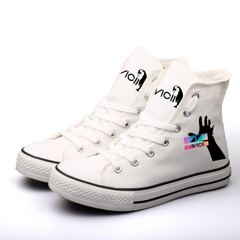 

E-LOV Graffiti Design DJ Rock Music Stars Printing Canvas Shoes Women Summer Espadrilles High Top Lace-up Casual Flats