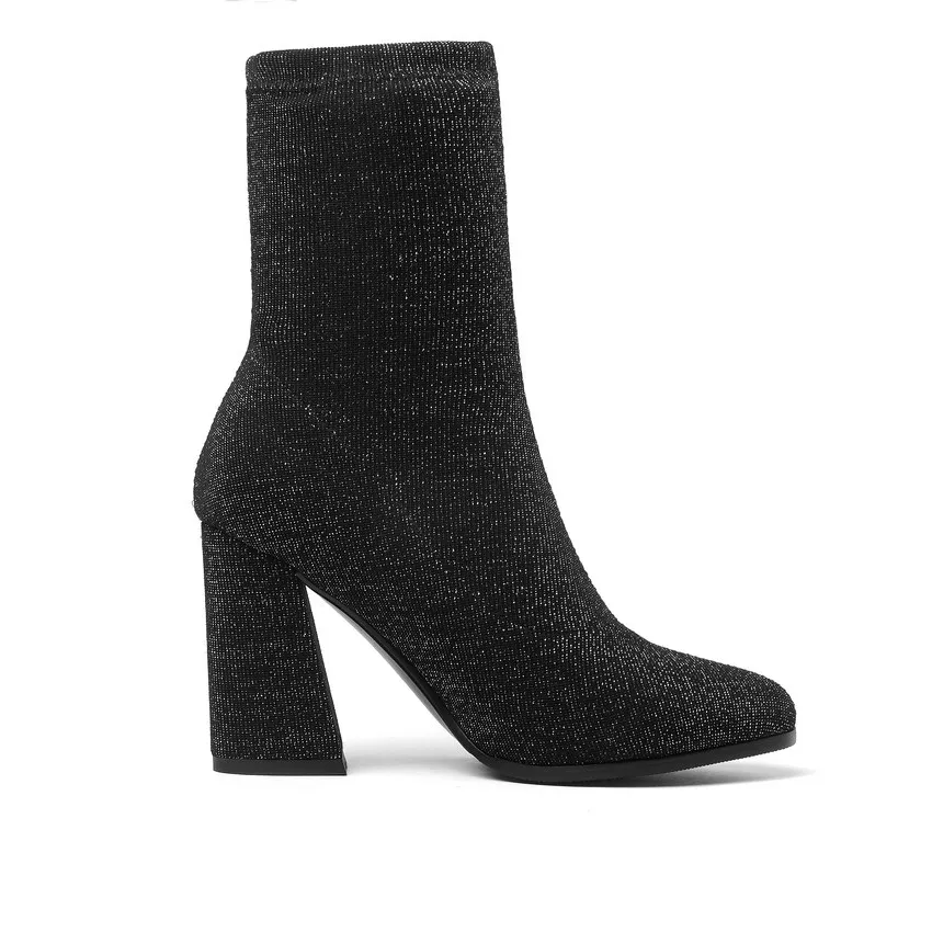 Tanie QUTAA 2020 obuwie damskie średnio wysokie buty z cholewami kwadratowe szpilki zimowe skarpety buty Pointed Toe Stretch damskie buty na platformie rozmiar 34 43