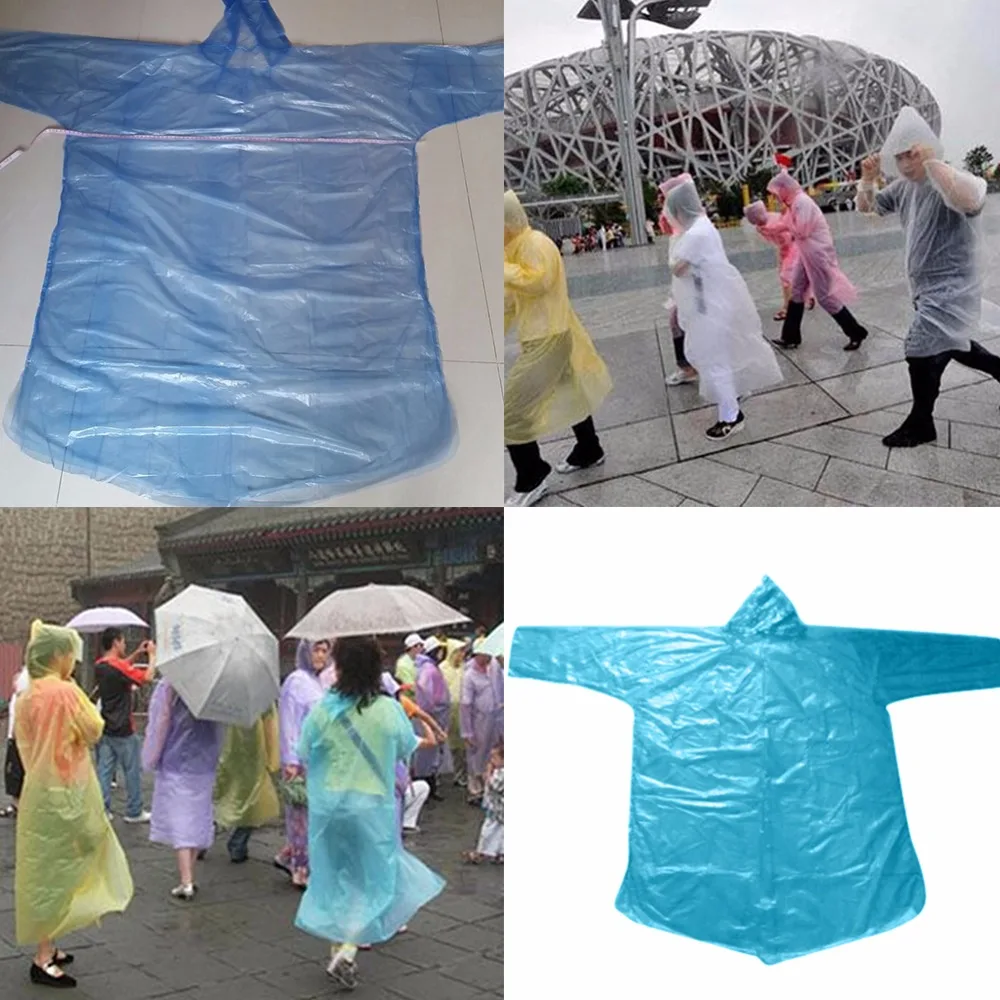 10Pcs Disposable Raincoats Adult Emergency Waterproof Hood Disposable