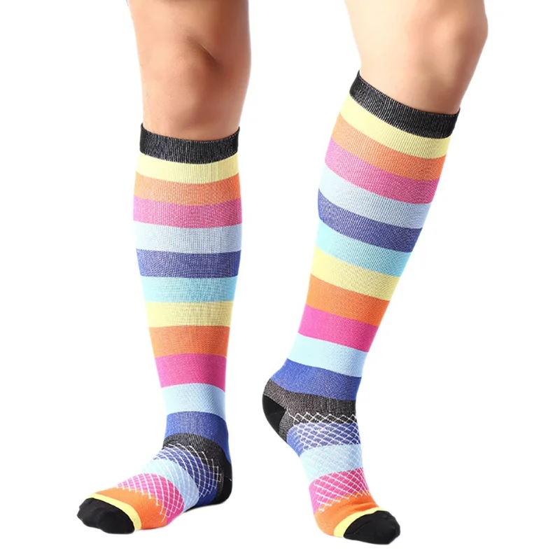 Fitness Running Compression Socks Rainbow Color Unisex Sweat absorbent