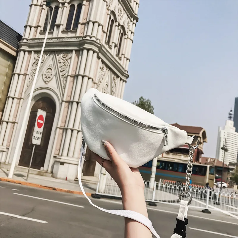 

Women PU Chain Hobos Shoulder Bag Waist Fanny Chest Crossbody Bags Antitheft Walking Shopping Band belt Multi-function Bag