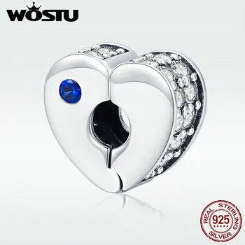 

WOSTU 925 Sterling Silver Heart Shape Openwork Charm Beads Fit Original Bracelet Bangle Clear Crystal CZ DIY Jewelry Gift DXC890