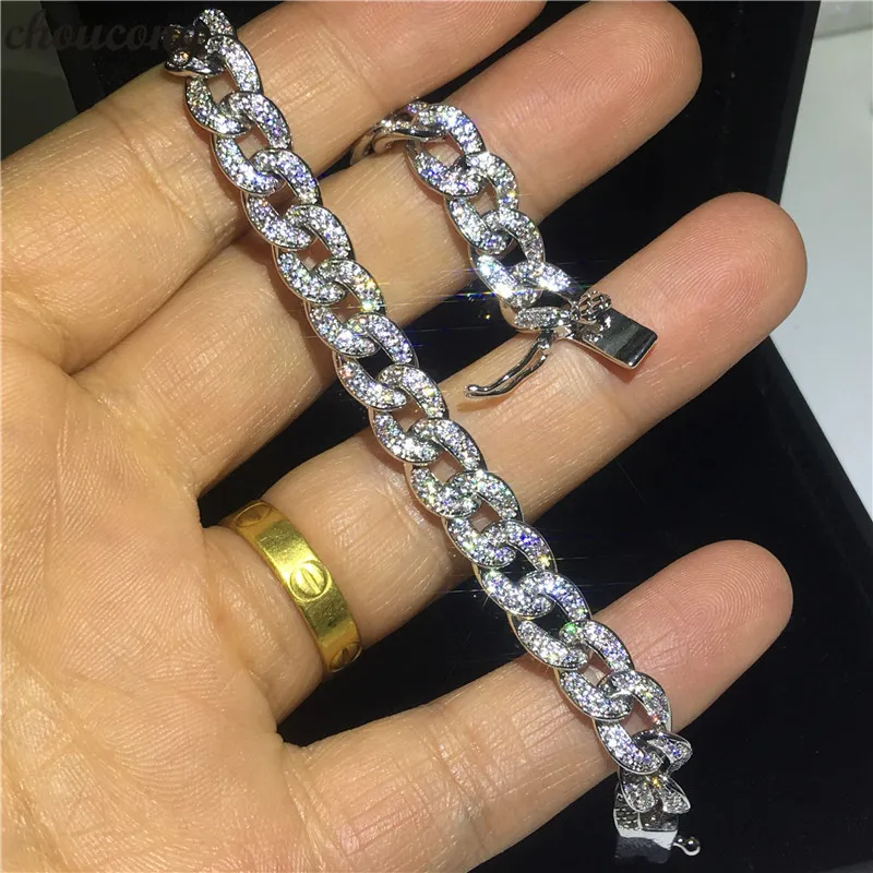 

choucong Hiphop bracelets White Gold Filled Micro pave AAAAA cz Silver color CHain Party Wedding bracelet for women Men Jewelry