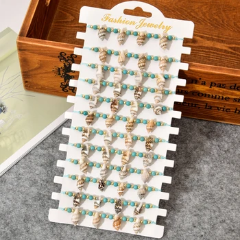 

Bohemian Handmade Woven Rope Chain Shell Bracelet Set Beach Conch Jewelry Natural Stone Strand Beads Bracelets for Women 12pcs