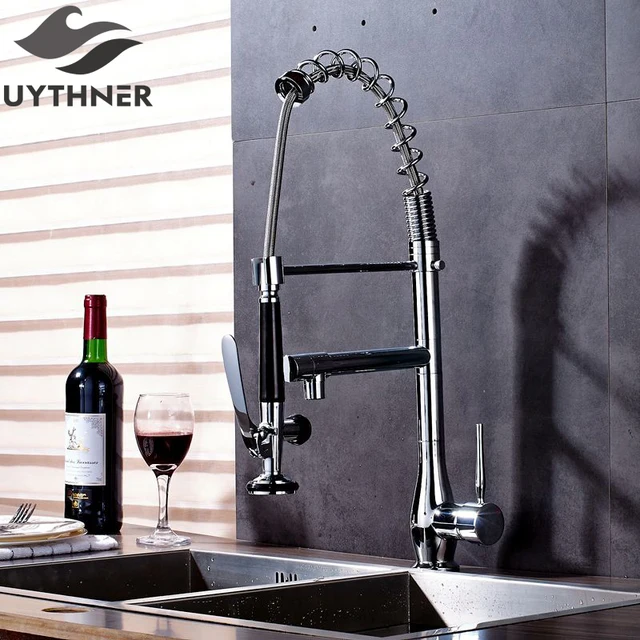 Special Offers Uythner Superior Quality Heighten Solid Brass Chrome Kitchen Faucet Mixer Tap with Pushing Type Handle