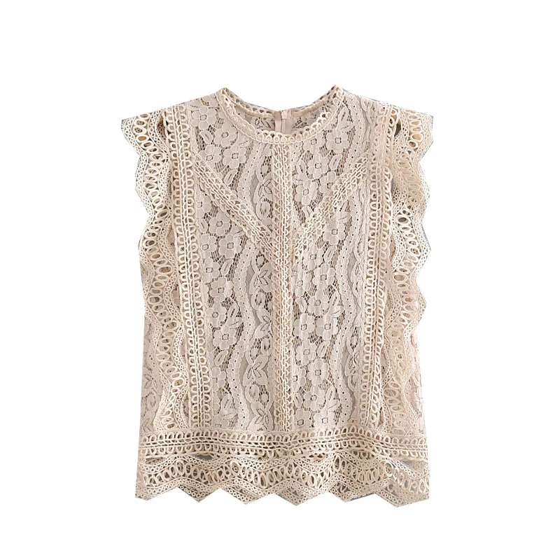 

2019 summer fashion temperament hollow out lace shirt casual sleeveless top