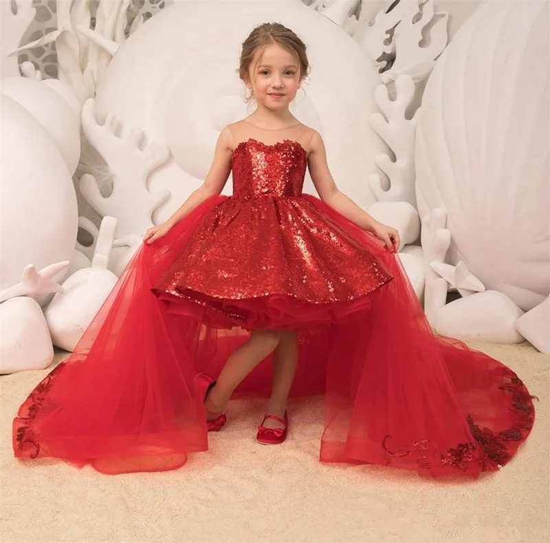 US Kids Flower Girl Bow Princess Dresses Girls Party Sequined Bridesmaid Gown 