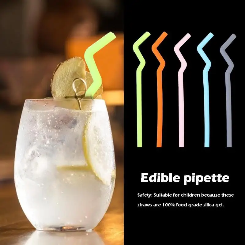 

5pcs Reusable Drinking Straw Silicone Removable Straws Kitchen Party Tool