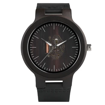 

Wood Hand-made Wooden Stylish Genuine Leather Watches for Men Natural Fashion Hollow Quartz Watch Male Bamboo Wrist watch