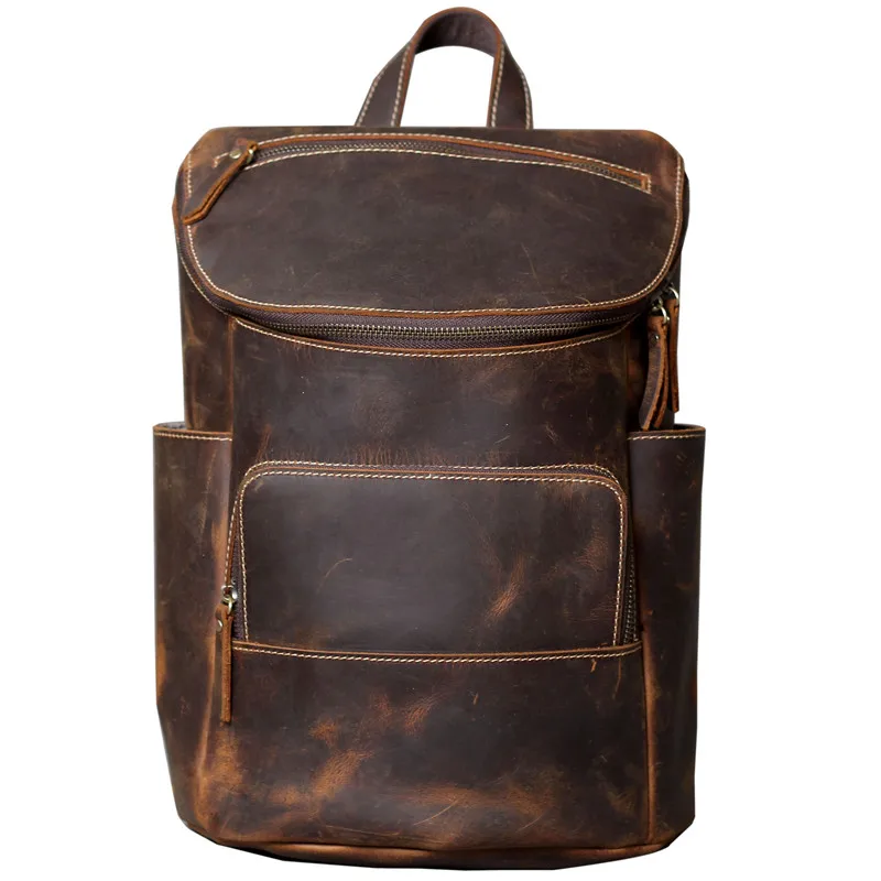 

Dropship High Quality Oil Immersed Cow Leather Backpacks for Men Vintage Travel Daypacks Crazy Horse Leather Student Rucksacks