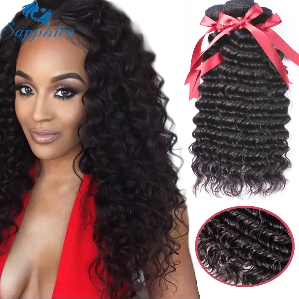Sapphire Hair Deep Wave Curly 3 Bundles Deep Curly Hair Weave