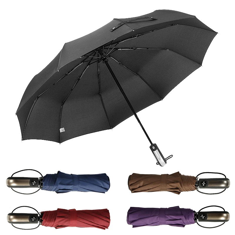 Hot Fully automatic Three Folding Umbrella Male Commercial Compact