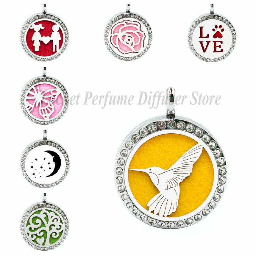 

Hummingbird 25mm Rhinestone Diffuser Necklace Pendant Rose Gold Black Color Essential Oil Perfume Aromatherapy Pendant 5pc Pads