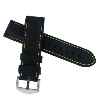 

Yellow Stitching Soft Sport Waterproof Black Silicone Watch Strap Band Stainless Steel Pin Buckle Spring Bar 20mm/22mm/24mm/26mm