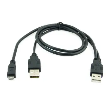

MIcro USB 5PIN Y cable Data to USB 2. 0 2 Two dual A Type Male with usb power supply charge for 2.5" Mobile Hard Disk Drive HDD