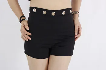 

Summer Shorts Women Elastic Metal Rings Hollow Out High Waist Punk Rock Shorts Female Black