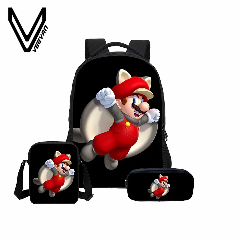 

VEEVANV 3pcs/Set School Bag Super Mario Printing Backpack Children Combination Bookbag Fashion Boy School Backpack Daily Mochila