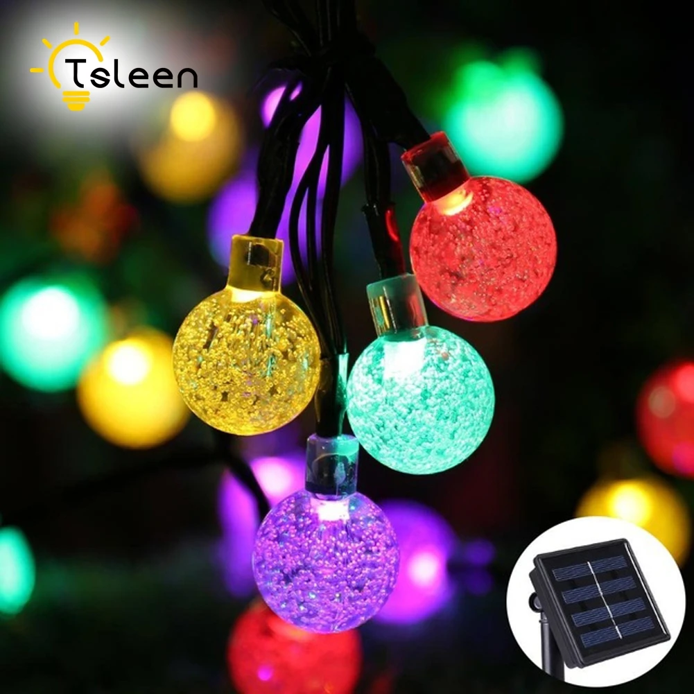 

TSLEEN 7M 50Leds Solar Crystal Ball String Light Waterproof Outdoor Fairy Garland Lights For Wedding Christmas Holiday Party