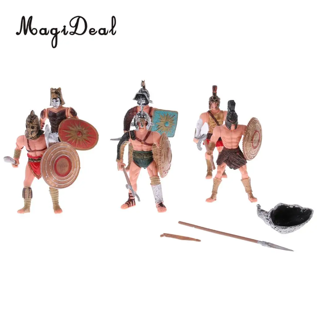 MagiDeal 6Pcs Plastic Roman Gladiator Warriors Medieval Soldier Firgures Playset DIY for Home Room Office Decor Kids Funny Toys