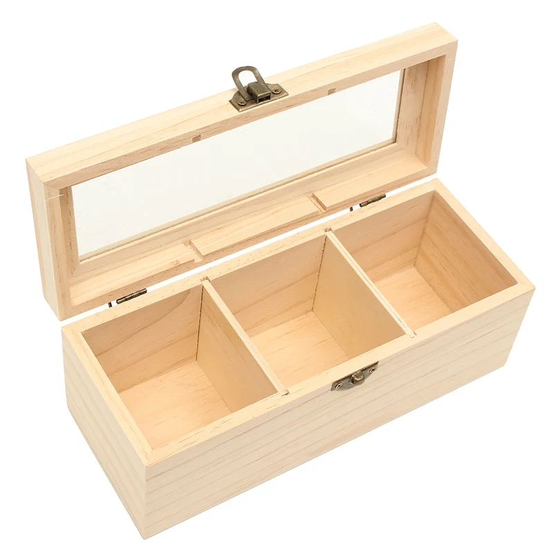 

Wooden Tea Box 3 Compartments Storage Container Jewelry Accessories Wood Tea Gift Store Box Vintage Multifunctional Container