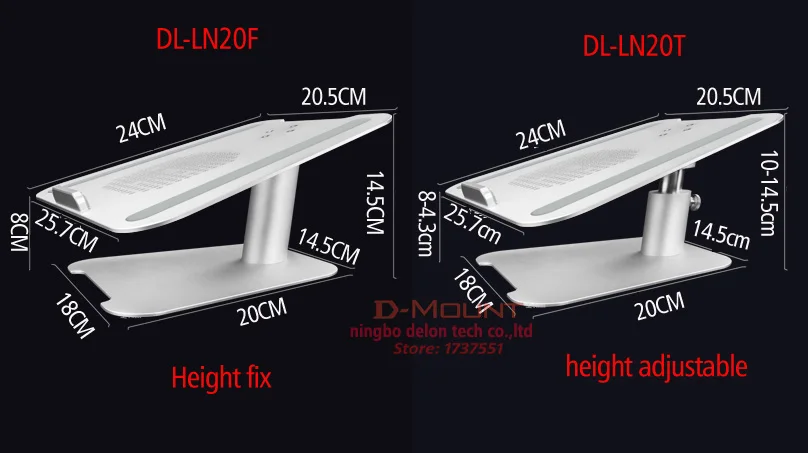 DL-LN20 компактная Регулируемая Высота 14,5 см Алюминиевая настольная подставка для ноутбука настольная подставка рабочая станция охлаждающее отверстие