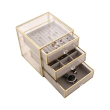 Винтажная медная стеклянная настольная коробка для хранения ювелирных изделий, отделочная коробка, ящик для косметики, коробка для хранения