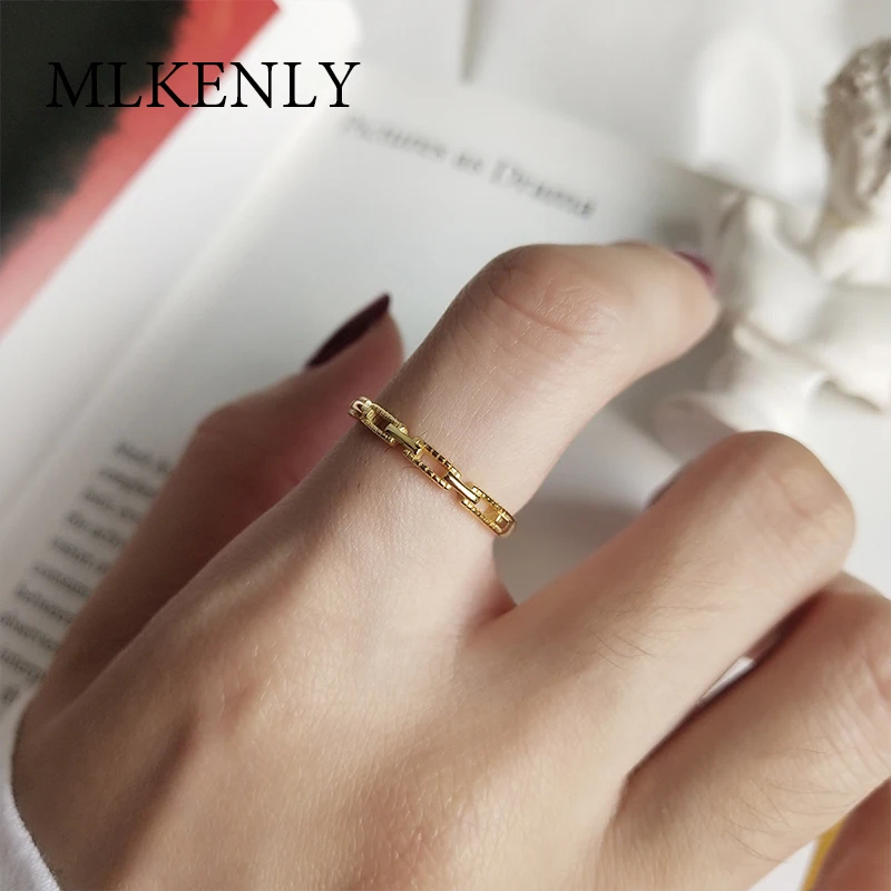 

MLKENLY S925 Sterling Silver Retro Hollow Design Rings Gold Color Wedding Element Rings Open Ring For Women Jewelry