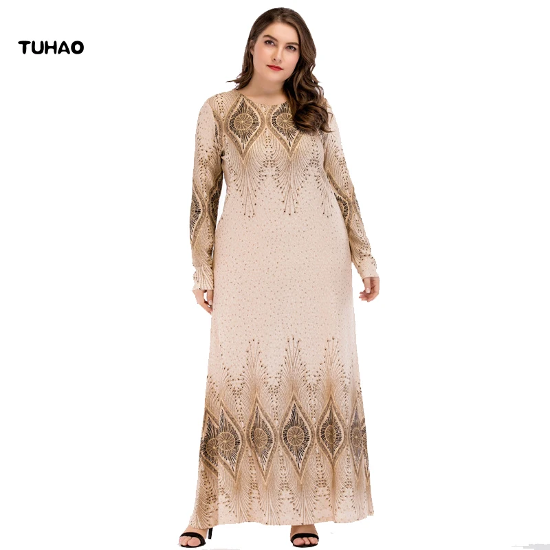 

TUHAO Autumn Winter Islamic Muslim Pattern Maxi Long Dress Robes Abaya Dresses for Women Turkish Instant Hijab Vestidos ZL10