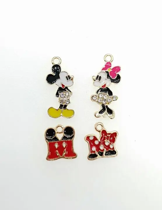 

100 pcs mickey minnie cartoon cute mi'x Necklace Key chain earrings Metal Charm Pendants Jewelry Making