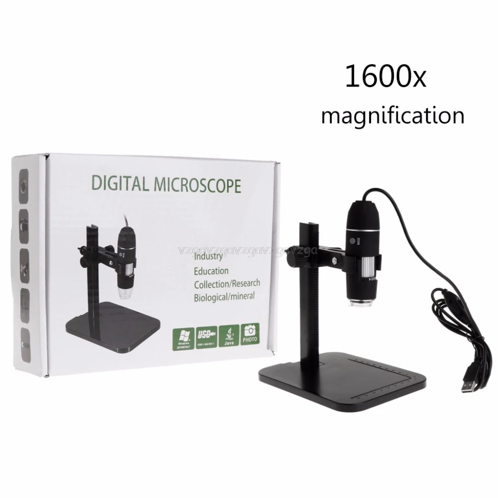 

1600X 8LED USB Digital Microscope Handheld Electron Microscope with Measuring Ruler Bracket O17 Dropship