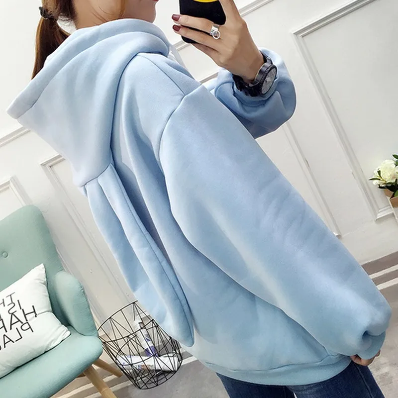  PLAMTEE Sweet Women Hoodies Sweatshirt Embroidery Hooded Hoody Rabbit Ears Oversize Hoodie Kpop Loo