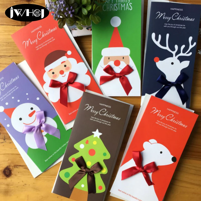 6 pcs set santa claus snowman christmas series folding folding christmas photo cards