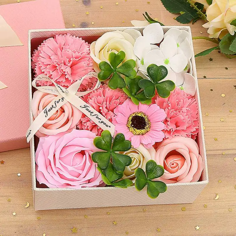 

Warm Carnation Soap Artificial Flower Petals Gift Square Box Packaged Bath Soap Fake Flowers Mother's Day Gift Home Decoration