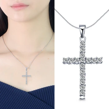 

Hot Sale Crystal Cross Pendant Necklace Long Sweater Chain Necklaces Silvery Fashion Jewelry Accessories For Women Girls
