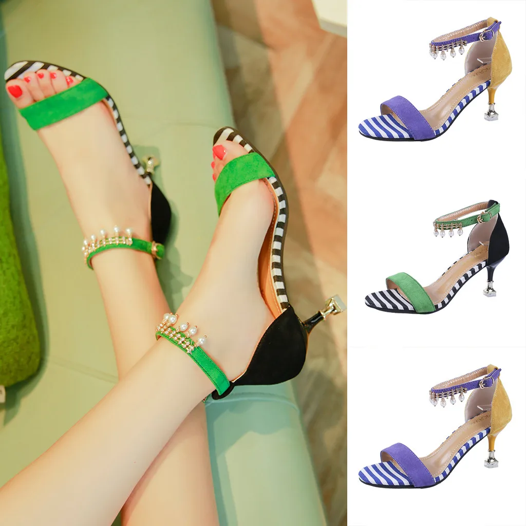 

YOUYEDIAN high heels sandals women 2019 Women's Fashion High Heeled Sandals Rhinestone Slippers Ladies Fish Mouth Sandal#g4