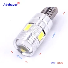 Ampoule led T10 canbus 6 SMD 100 puce 5630 W5W 501 sans erreur, indicateur de lentille de voiture, lumière de dôme à coin, 194 pièces/lot